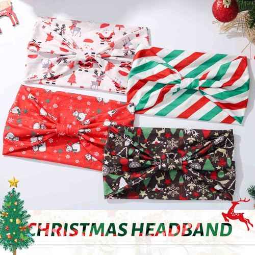 Olbye Christmas Headbands Women Wide Knotted Headband Elastic Nonslip Hairbands Workout Red Head Bands Turban Head Wraps Running Yoga Hair Scarfs Xmas Hair Accessories for Women(Xmas B)