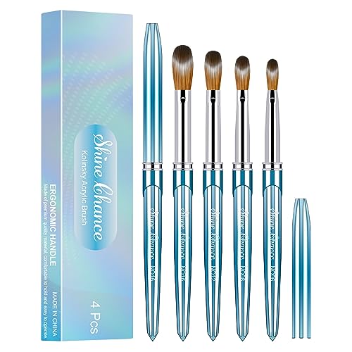 Shine Chance 4pc Blue Acrylic Nail Brush Set - Kolinsky Hair Manicure Tools