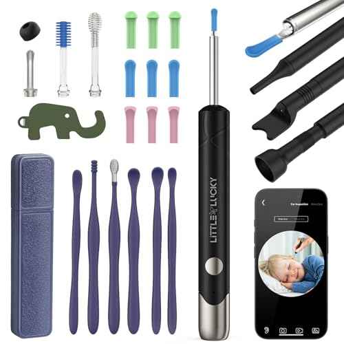 Ear Wax Removal,Littlelucky- 4 in 1 Ear Canal Cleaner 1080P HD Lens with 6 LED Lights for Ear/Nose/Throat/Skin Viewing,Ear Cleaning Kit with 6 Piece Ear Set & 9 Replacement Tips for iOS & Android