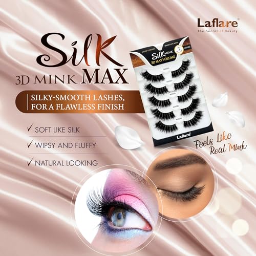Laflare 25MM Silk Mink False Eyelashes - 5 Pairs Reusable 3D Lashes