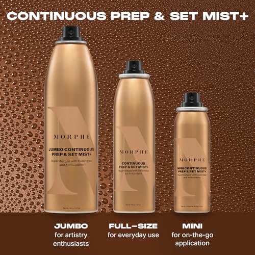 Morphe Mini Continuous Prep & Set Setting Spray - Travel Size Setting Spray for Makeup - Micro-Fine Face Mist Enriched with Ceramides to Help Hydrate, Nourish & Strengthen Skin Barrier (1.3 oz)