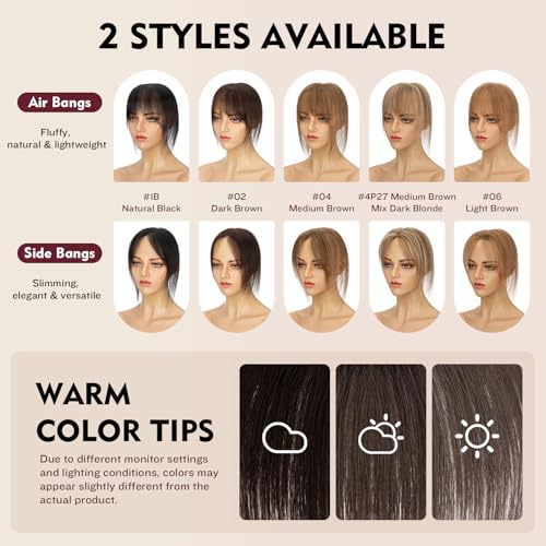 TESS Human Hair Toppers for Women - Clip-In Bangs, 11 Inch Dark Brown