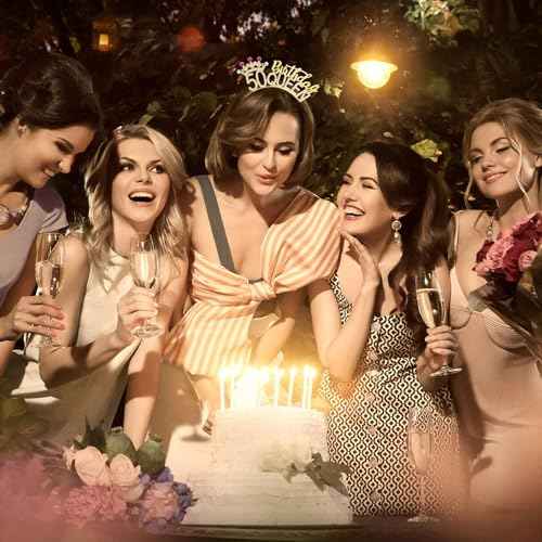 VELSCRUN 50th Birthday Queen Headband, Tiara Crown for Women, 50th Birthday Decorations for Her, Birth Queen Tiaras Crowns Sash for Women Mom Birth Party Decoration Hair Accessories Gold