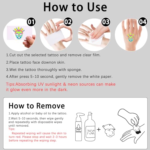 201pcs Glow in the Dark Temporary Tattoos - UV Party Pack