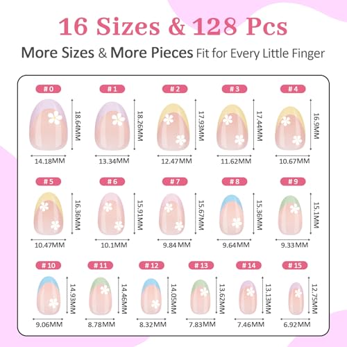Press On Nails for Kids Girls Ages 8-12, 128 Pieces