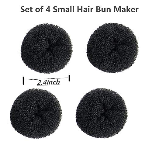 Mini Hair Bun Maker Set for Kids & Girls - 4 Black Doughnut Hair Shapers, 2.4 Inch Small Size