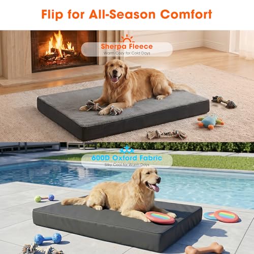 Large Grey Waterproof Orthopedic Dog Bed for Crate - Chewproof & Reversible