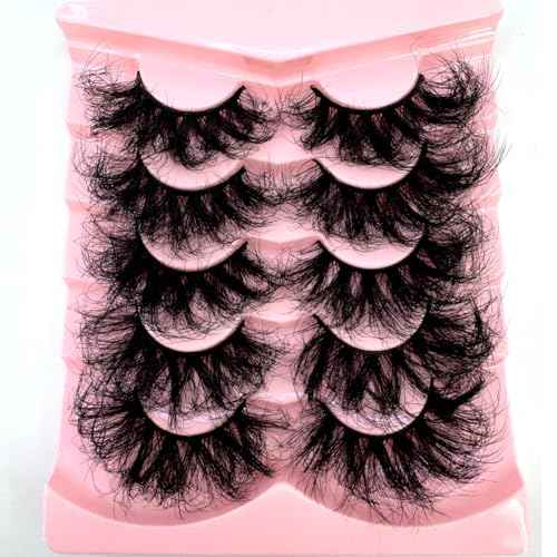HBZGTLAD 5 Pairs 25mm 10D Faux Mink Lashes Bulk Fluffy Natural False Eyelashes Thick Dramatic Faux Mink Eyelashes Makeup tools Wholesale (QD-7)