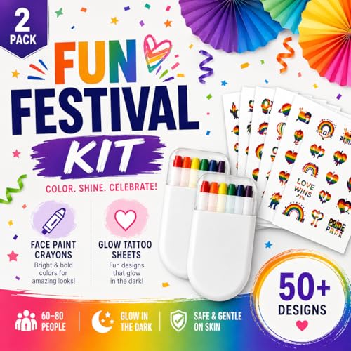 Rainbow Face Paint Sticks & Temporary Tattoo Kit, 2 Pack
