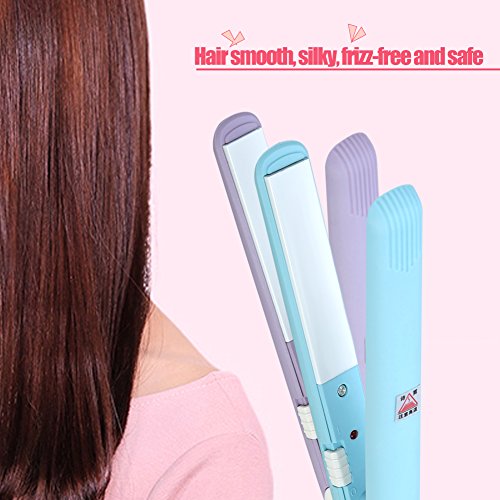 4 Colors 2 in 1 Hair Straightener Flat Iron, Professional Salon Hair Straightener, Mini Hair Straightener, Ceramic Tourmaline Plate Beauty Flat Iron Heating Curler(us-Blue)
