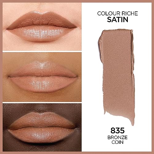 L'Or?al Paris Colour Riche Original Creamy, Hydrating Satin Lipstick Bundle with Argan Oil and Vitamin E, Bronze Coin, Caramel Latte, 2 Count