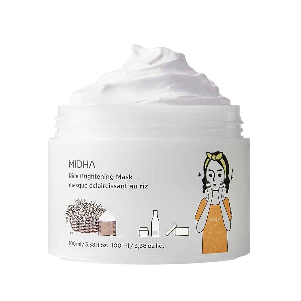 MIDHA RICE MASK, 3.38fl.oz/100ml, Hydrating, Smoothing, for Dull, Rough Skin, Pore Clearing, Wash off Pack Facial Mask, Mud Texture, Uneven Skin Tone