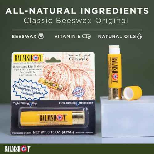 Pack of 12 - Balmshot Genuine Original Classic Beeswax Lip Balm, SPF 15, 0.15 oz