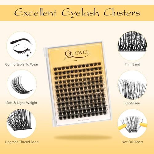 QUEWEL DIY Lash Extension Kit, Lashes Clusters Bond and Seal Waterproof, Eyelash Clusters Applicator Tool with Cluster Lashes Glue Remover for Natural Look DIY At Home(ZS-H01-kit)