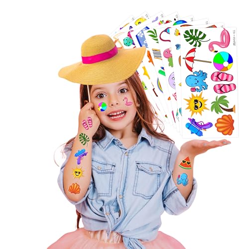 Summer Temporary Tattoos Stickers - 100 Pcs Beach Party Decorations Supplies Favors Pool Hello Summer Birthday Party Themed Cute Gifts Boys Girls Ideal Prizes Rewards School Classroom
