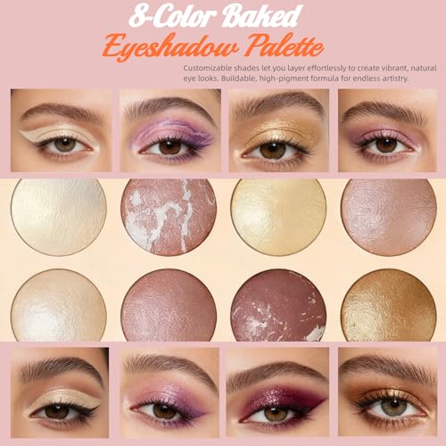 8-Color Baked Makeup Palette - Eyeshadow, Blush, Bronzer & Highlighter