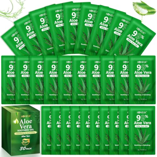 KONEUK 30 Pack Aloe Vera Gel - 99% Pure Travel Size
