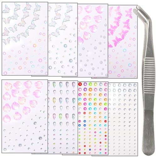 1280 Pcs Self-Adhesive Face Gems Rhinestones Stickers