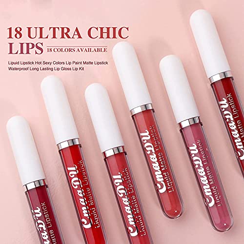 18-Color Matte Liquid Lipstick Set - Long Lasting
