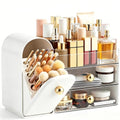 HBlife Large White & Clear Makeup Organizer with Drawers & Brush Holder