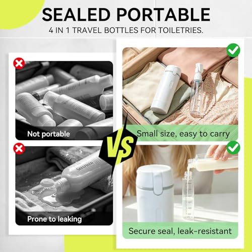HABSKT White 4-in-1 Travel Dispenser with Pump - Refillable Toiletry Bottles Set