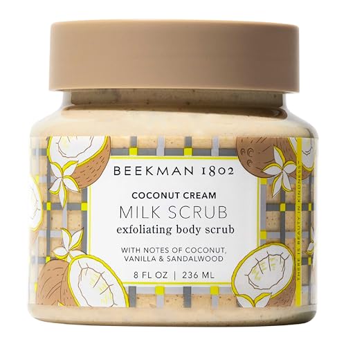 Beekman 1802 Coconut Cream Exfoliating Milk Body Scrub - 8.0 fl oz - Smooths Skin & Evens Out Tone - With Goat Milk & Jojoba Beads - Skin Barrier & Biome Safe - Good for Sensitive Skin - Cruelty Free