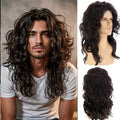 Long Curly Dark Brown Wig for Men - Heat Resistant Synthetic