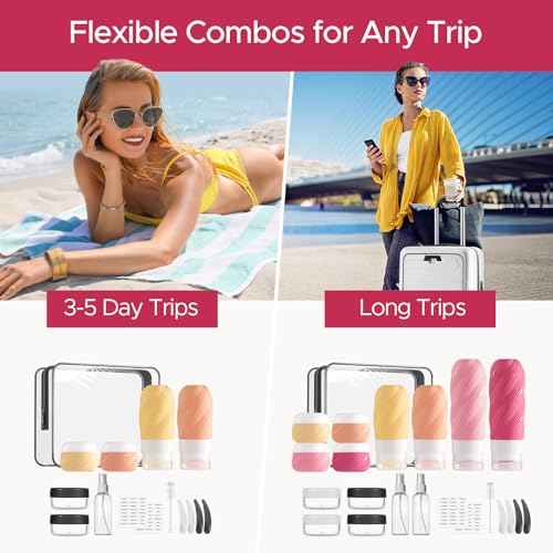 LitBear 23 Pack TSA Approved Travel Bottles for Toiletries, Leak Proof Refillable Travel Size Containers Kit with Silicone Squeezable Bottles Jars for Shampoo Lotion Conditioner, in Clear Bag, Pink