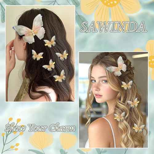 8Pcs Tulle Rhinestone Butterfly Hair Clips Moving Wings Butterflies Hair Barrettes for Girls Y2K Glitter Hairpins Cute Butterfly Claw Clips Fairy Accessories for Women Thick Thin Hair