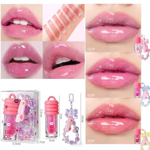 3-Piece Glitter Lip Gloss Set with Keychain