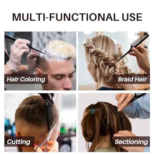 RHOS Rat Tail Combs for Parting, Fine Tooth Teasing Comb with Pick, 2 Pack Hair Styling Combs Set for Women and Men, Black, ABS Material