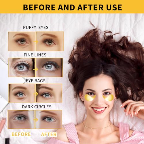 24K Gold Eye Masks - 70 Pc Collagen & Caffeine Under Eye Patches