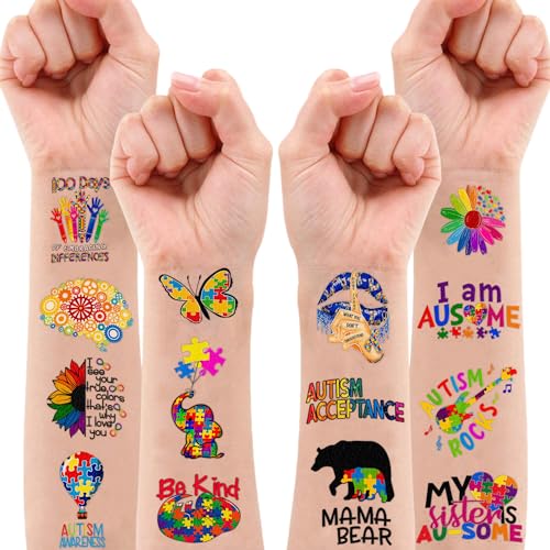 96 PCS Autism Awareness Temporary Tattoos - Waterproof
