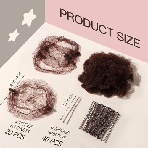 Hair Net for Kids & Women, 20pcs Invisible Bun Nets + 40pcs Bobby Pins