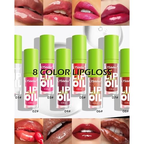 4 Colors Lip Oil Lip Glaze,Hydrating Tinted Plumping Lip Gloss,Clear Pink Shiny Glow Reviver Lip Care Oil,Longlasting Non-sticky Transparent Lip Oil,Christmas Makeup Gift Kit for Women-SetA