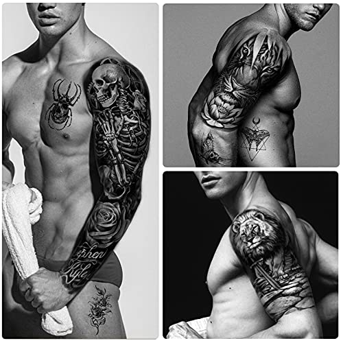 Yazhiji Extra Large Temporary Tattoos 8 Sheets Full Arm Fake Tattoos and 8 Sheets Half Arm Tattoo Stickers for Men and Women (22.83"X7.1")