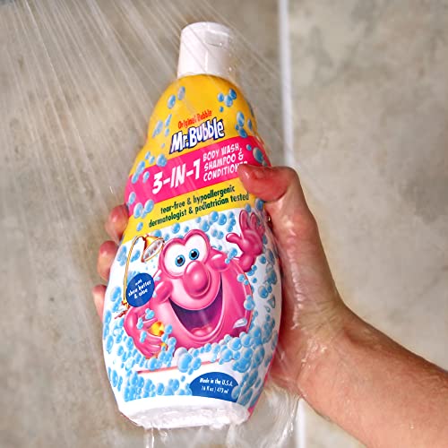 Mr. Bubble Kids Original 3in1 Shampoo, Conditioner, Body Wash ? Hypoallergenic, Tear Free Bubble Gum Scented, Creates Big Bubbles In The Tub And Shower (Pack Of 2 Bottles, 16 fl oz Each)