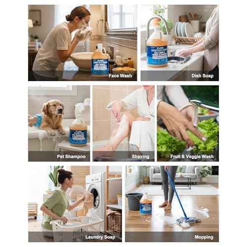 Pure Castile Soap Liquid Unscented 1 Gallon(128 fl oz) Refill, Organic Body Wash Bath Soap Vegan Castile,Hard Water Oily Skin Friendly for Body, Face, Hand, Multi-Purpose Home Cleaner