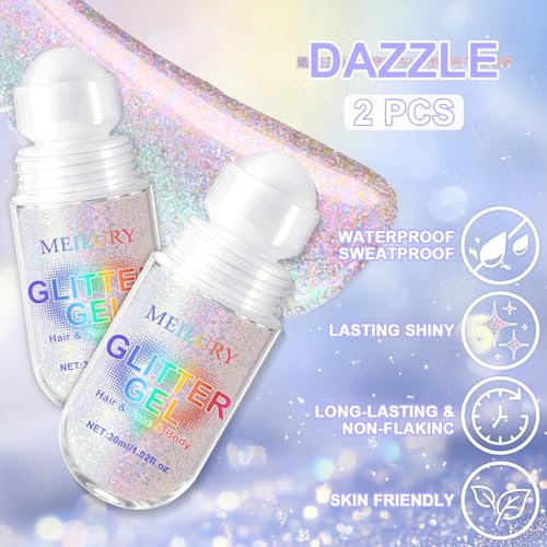 Roll-On Body Glitter Gel - Holographic Chameleon, 2 Pack