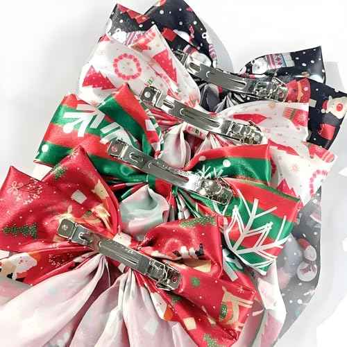 Christmas Silky Satin Hair Bows for Women,Big Ribbon Bow Hair Clips for Girls, Oversized Long Tail Hair Barrettes Cute Hair Accessories