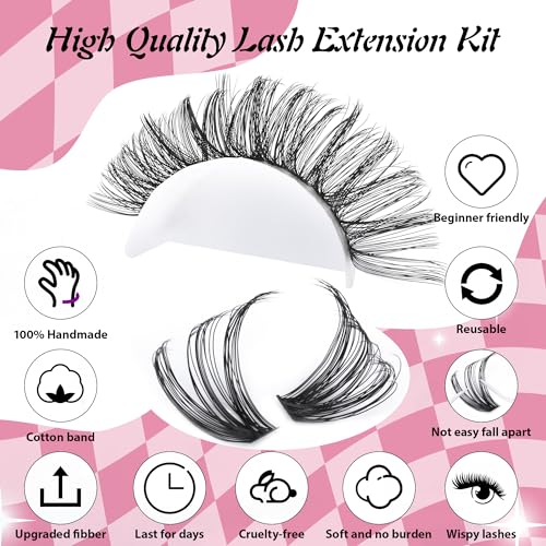 DIY Lash Extension Kit 320pcs Lash Clusters Kit D Curl Eyelash Extension Kit 30D+40D Individual Lashes 9-16mm Wispy Eyelashes Extension Kit with Lash Bond and Seal and Lash Tweezers by HeyAlice