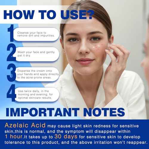 10% Azelaic Acid Acne Cream, Premium Azelaic Acid Facial Cream - Redness Relief For Face, Redness Reducing Skin Care, Prevents Acne Breakouts, Ease Pimple Clarify Skin Soothe Irritation,1 Oz