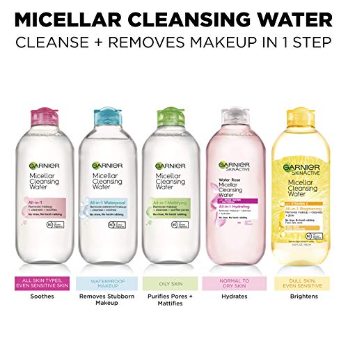 Garnier Micellar Water with Rose Water and Glycerin, Hydrating Facial Cleanser & Makeup Remover, For All Skin Types, Vegan, Cruelty Free, 13.5 Fl Oz (400mL), 2 Count