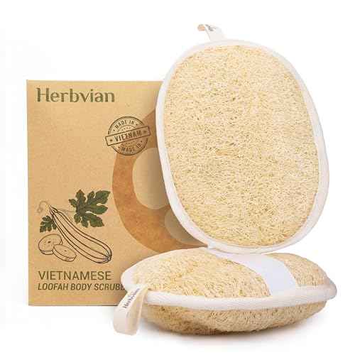 Vietnamese Natural Loofah Exfoliating Body Scrubber Pads, 100% Plant-Based Shower Luffa Sponge, Bath Loofah for Women Men, 2-Pack