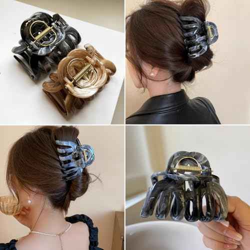 FRDTLUTHW 2PCS 3.74Inch Large Cellulose Acetate Octopus Hair Claw Clips for Women,Jumbo Tortoise Shell Hair Clamps for Thin Thick Hair,Non-slip Strong Hold Jaw Barrettes,Hair Accessories for Styling