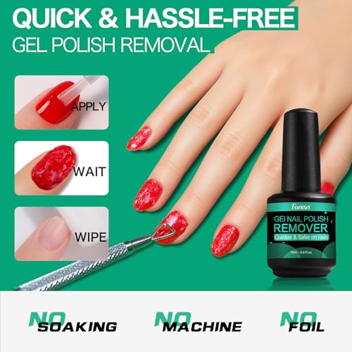 Fanisn Gel Nail Polish Remover Kit (2x15ml) - Fast 3-5 Min Acetone Free