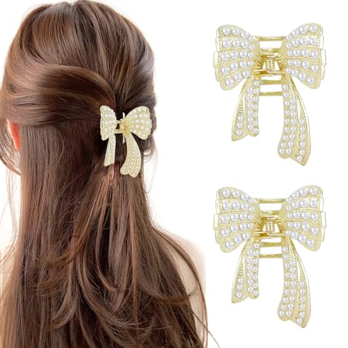 papasgix Pearl and Bow Hair Accessories: Butterfly Clips, Small Gold Metal Claw Hair Clips for Women and Girls (2Pearl, Hair Accessory)