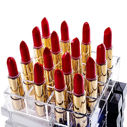 HBlife Lipstick Holder, Acrylic Rotating 64 Lipstick Tower Organizer Spinning Lipgloss Holder with Removable Dividers