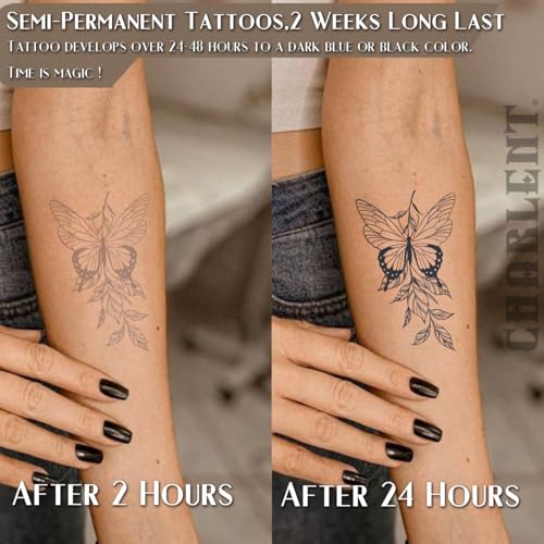 CHARLENT Butterfly Semi-Permanent Tattoos - 1-2 Week Waterproof