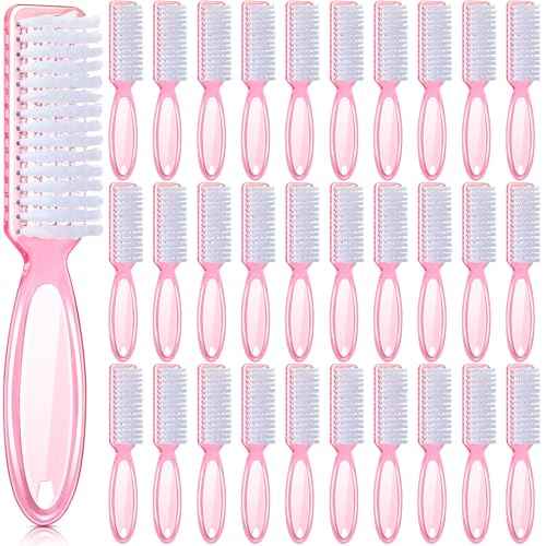 Patelai 30 Pcs Nail Scrubber Brushes Bulk Handle Grip Manicure Brushes for Cleaning Fingernails Pedicure Cleaning Brush for Toes and Fingernail Cleaning(Clear Pink)